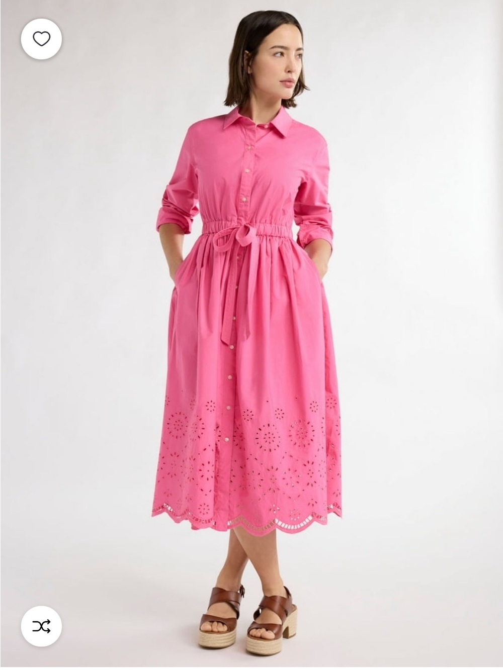 Free Assembly sz XS Pink Shirtwaist Eyelet Midi maxi dress barbiecore romantic